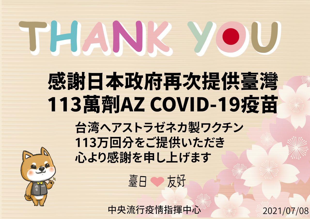 日本がAZワクチン113万回分追加提供、台湾が感謝