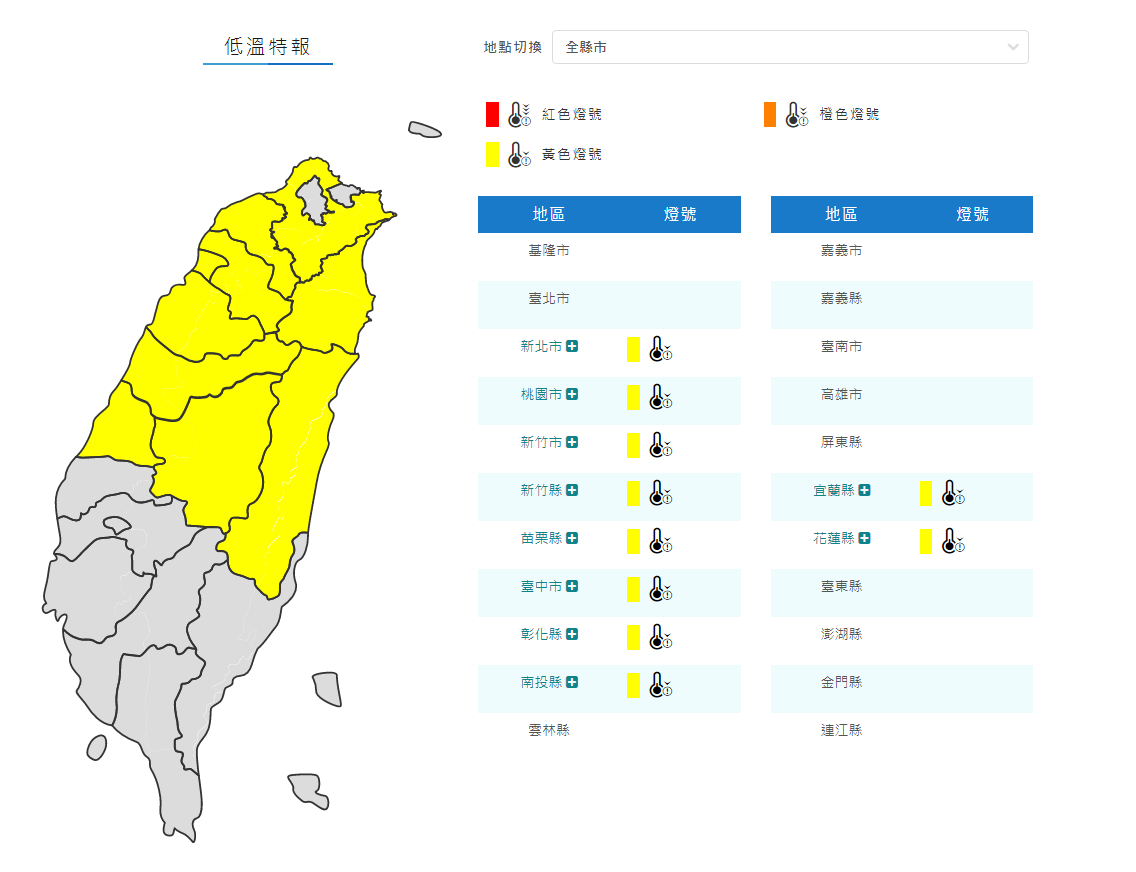低温注意報、新北市などでは夜10度以下の低温かも