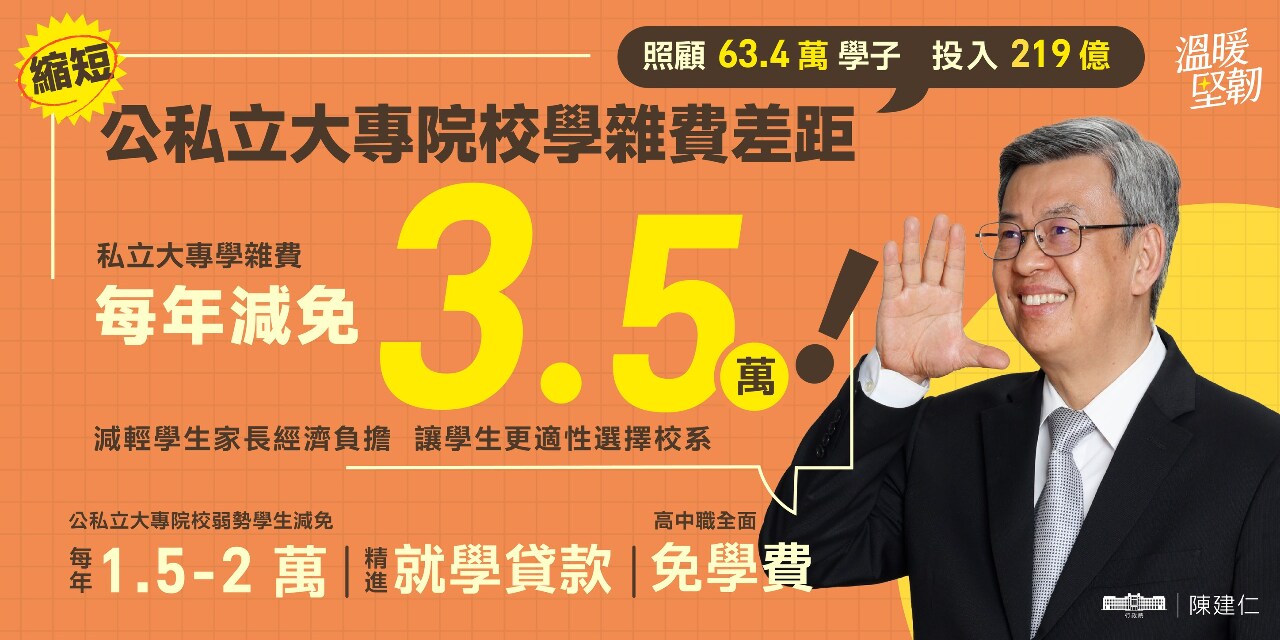 学雑費減免計画の承認、行政院は「負担を軽減したい」