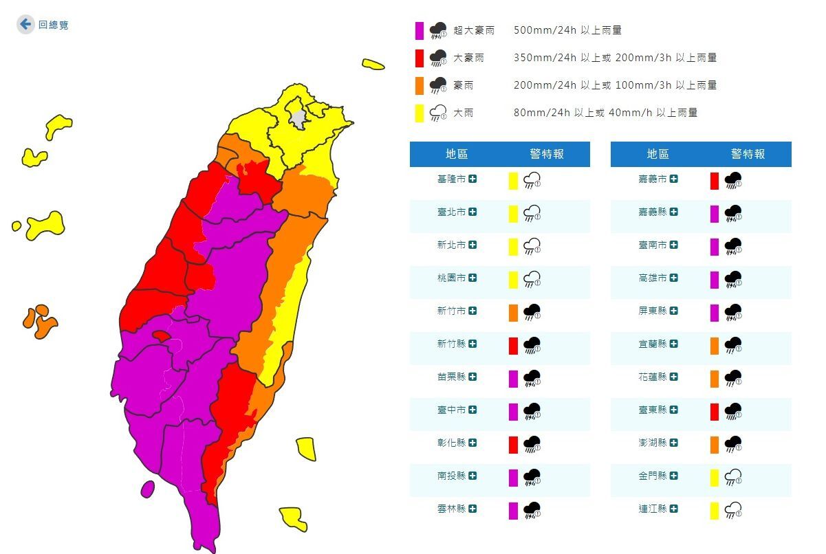台風3号去っても中央気象署が豪雨注意報を発令