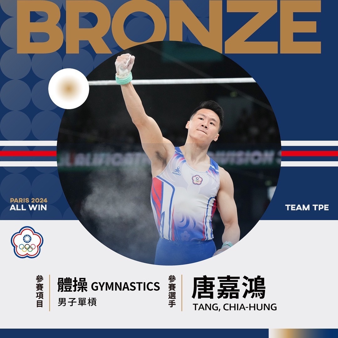 【パリ五輪】体操・男子鉄棒で唐嘉鴻・選手が銅