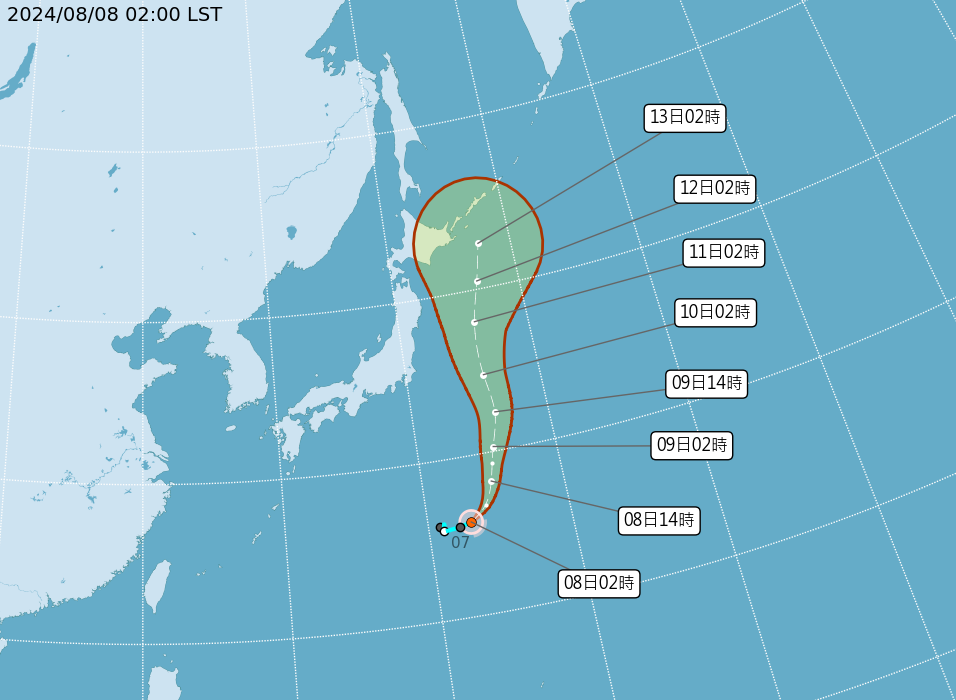 台風5号が台湾に影響せずとも、8/8午後は大雨に注意が必要