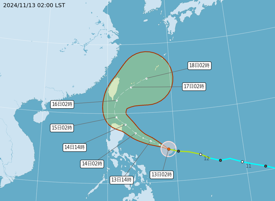台風25号は11/14に海上警報発令か、週の後半は台湾に最接近